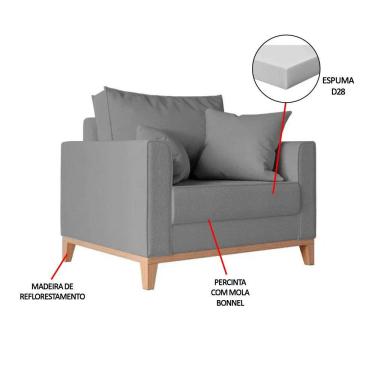 Imagem de Kit 2 Poltronas Beny Decorativa Com 2 Almofadas Linho Cinza Base Em Madeira Maciça