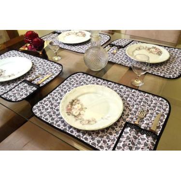 Imagem de Jogo Americano e Caminho Matelado com 7 peças - Galinha em Preto - Art