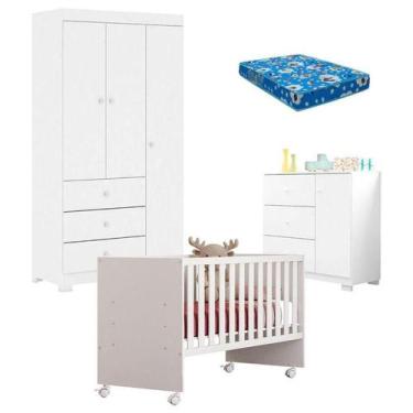 Imagem de Quarto De Bebê Duda 3 Portas Com Berço Nacional Doce Sonho 3540 Branco