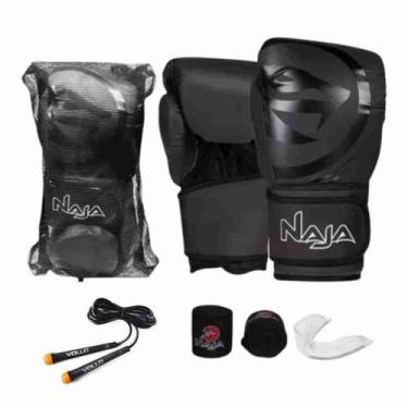 Imagem de Kit luvas de Boxe Muay Thai Naja Black + Bandagem + Protetor Bucal + C
