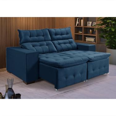 Imagem de Sofá Retrátil Reclinável 3 Lugares Pillow Veludo 1,90m Espuma Premium Assento Macio - Azul Veludo
