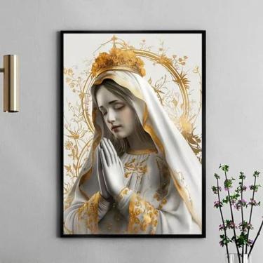 Imagem de Quadro Nossa Senhora Fátima Branco E Ouro 45X34Cm
