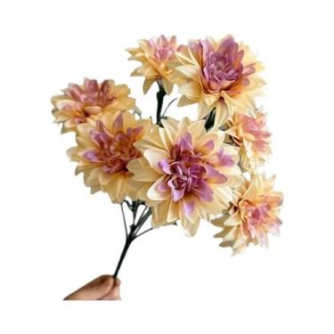 Imagem de Buquê De Flores Artificiais Dahlia Com 7 Cabeças Para Decoração De Cas