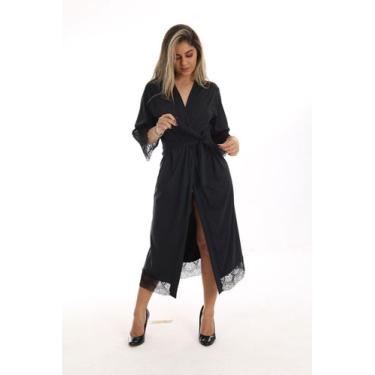 Imagem de Robe Longo Feminino Luxo Manga 3/4 Microfibra com Renda Hobe comprido 