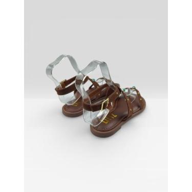 Imagem de Sandália Rasteira Feminina Com Tachas E Fivela Camurca Terra/Aurora - 
