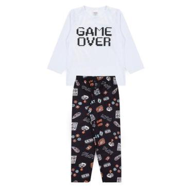 Imagem de Pijama Infantil Masculino Inverno Game Over - Hey Kids Branco - HeyKid