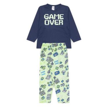 Imagem de Pijama Infantil Masculino Inverno Game Over - Hey Kids Azul - HeyKids,