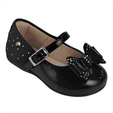 Imagem de Sapatilha Infantil Pampili Angel 04 Laço E Strass Preto Verniz-Feminino