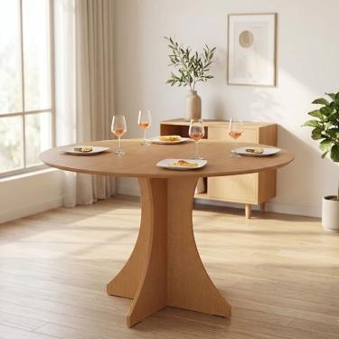 Imagem de Mesa de Jantar Redonda Nature Elisa 90cm MDF Compacta e Elegante