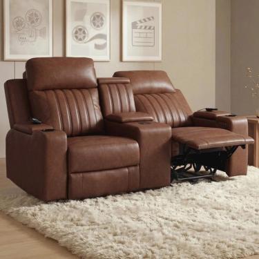 Imagem de Poltrona Reclinável Cinema 2 Lugares Baú Usb Pu Moscou Sint Camel Z57 - Mpozenato