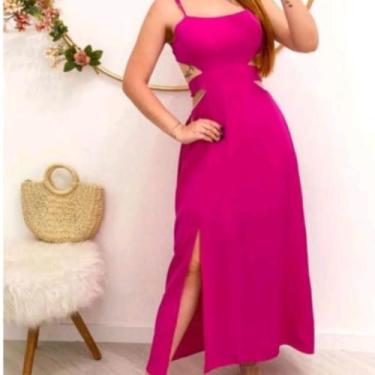 Imagem de Vestido Longo Fenda Lateral Feminino Alcinha Regulável Recorte Na Cint