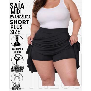 Imagem de Saia Midi Com Short Plus Size Evangélica Wolfox Feminina Elegante Em Suplex-Feminino