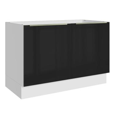 Imagem de Balcão Gabinete de Pia 120 cm 2 Portas (Sem Tampo) Branco/Preto Lux Madesa