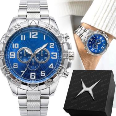 Imagem de Relogio Masculino Inoxidável Aço Prova Prata + Caixa social original m