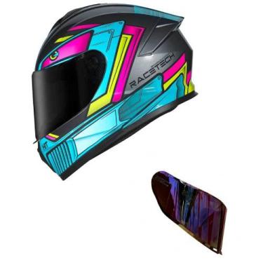 Imagem de Capacete Race Tech Hit Android Cinza e Rosa Mais Viseira Camaleão Verm