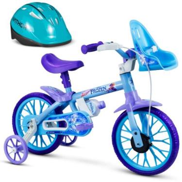 Imagem de Bicicleta Infantil Menina Aro 12 Frozen Disney com Capacete Azul