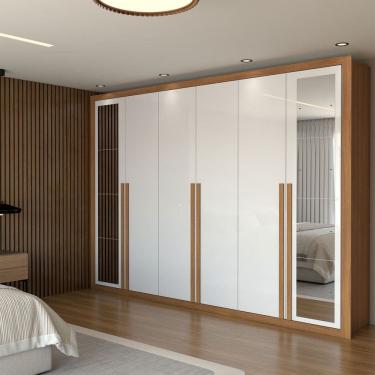 Imagem de Guarda-Roupa Casal Aura 6 Portas 6 Gavetas com Espelho Cinamomo-Branco - Panorama Móveis