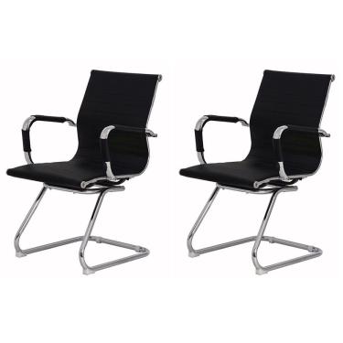 Imagem de Kit 2 Cadeiras Escritório Interlocutor Stripes Fixa PU Preta