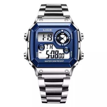 Imagem de Relógio Quadrado Masculino Lige 8921 Digital Prova d'Água, Azul