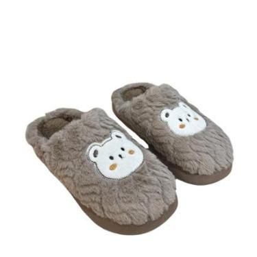 Imagem de Pantufa Peluciada Marrom Inverno Quentinha Solado Urso-Unissex