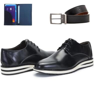 Imagem de Sapato Social Casual Derby Oxford Com Cinto e Carteira - CWB, Preto, 4