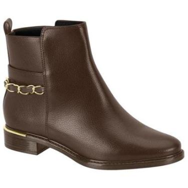 Imagem de Bota Vizzano Feminina Cano Curto Salto Baixo Corrente Macia - Marrom Escuro - 37-Feminino