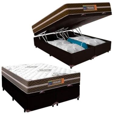 Imagem de Cama Box Baú Casal Bipartido Sintético + Colchão Molas Ensacadas Texas