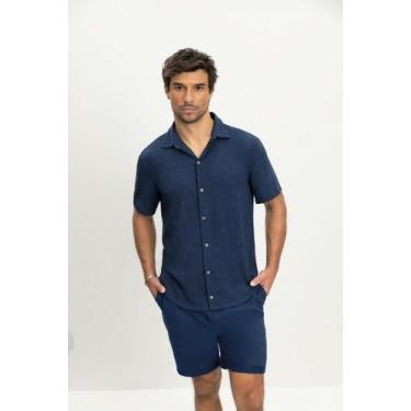 Imagem de Camisa masculina em linho Essendi -AZUL ESCURO, P, Azul escuro