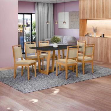 Imagem de Conjunto Sala de Jantar Lina em Madeira Maciça 6 Cadeiras Linho Fendi 