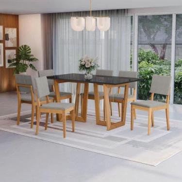 Imagem de Conjunto Sala de Jantar Dora em Madeira Maciça 6 Cadeiras Boucle Cinza