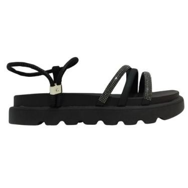 Imagem de Sandália Infantil Meninas Lue Lua com Strass Confortável, 29/30, Preto