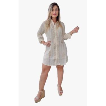 Imagem de Bata Túnica Indiana Lurex Bordada Elegance Manga Longa cd 04, Creme, M