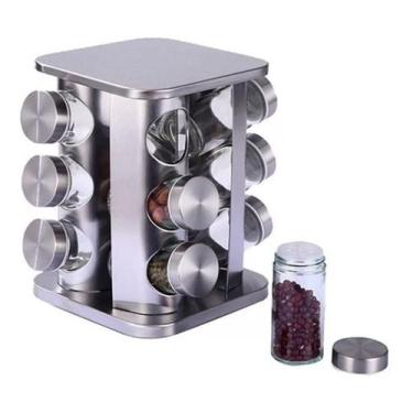 Imagem de Porta Condimentos Giratório 13 Peças  Aço Inox e Vidro - Wincy