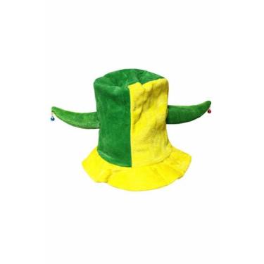 Imagem de Cartola Chapéu Felpudo com Cifrinho e Guizo Verde e Amarelo - ART SPOR