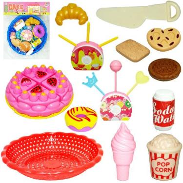 Imagem de Kit cozinha infantil com cesta + bolo e acessorios cake 21 pecas - Jr 