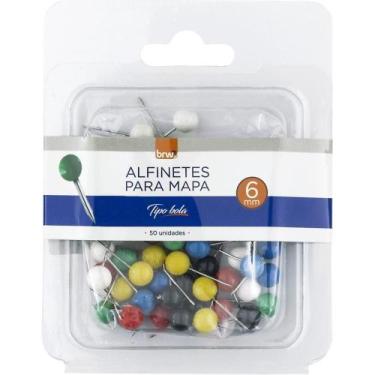 Imagem de Alfinete Mapa Colorido 6MM 50 Unidades Caixa - BRW