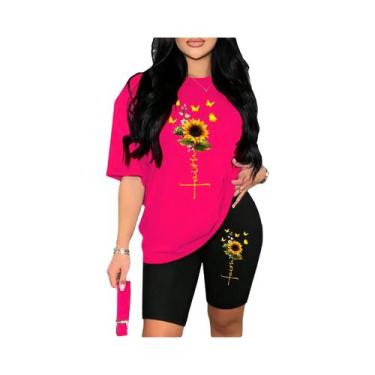 Imagem de Conjunto Feminino De Duas Peças Com Estampa De Girassol E Borboleta, C