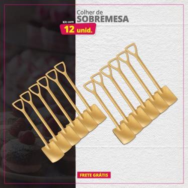 Imagem de Kit 12 Colheres de Sobremesa Inox Pá Quadrada - Genérica, Dourado