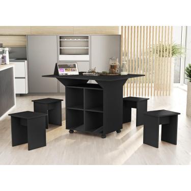 Imagem de Barzinho com Mesa e Bancos Retrátil Heleus 4 Lugares Tampo MDF Preto 91CM Basoto Brasil