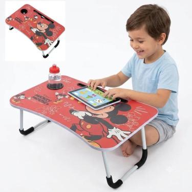 Imagem de Mesa de Atividades Infantil Dobrável Mickey Mouse Multiuso Suporte Notebook Porta Copos Caneta Celular Tablet Amarelo