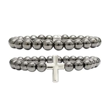 Imagem de Kit C/02 Pulseiras de Bolinha Masculina Grafite Cruz (15cm)