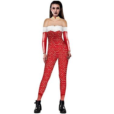 Imagem de Yajun Macacões femininos de Natal com estampa em 3D, gola alta, macacão casual leve para outono e inverno, D, M (busto: 83 cm)