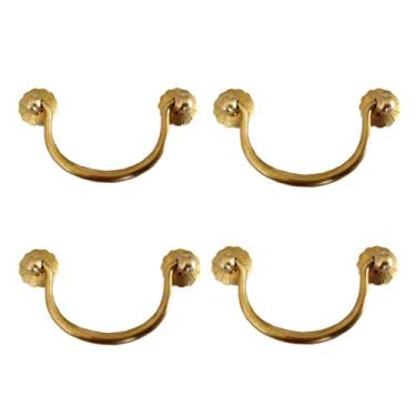 Imagem de Txinmin Pacote com 4 puxadores de gaveta de latão antigo, puxador de ferragens de 3 3/20 polegadas (80 mm), alça de latão dourada e alça de tom de bronze preto), 3-3/20" Hole Distance (80mm), Brass