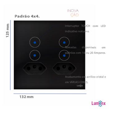 Imagem de Interruptor De Luz Touch Tok Glass 4 Botões+2Tom Preto Lumenx