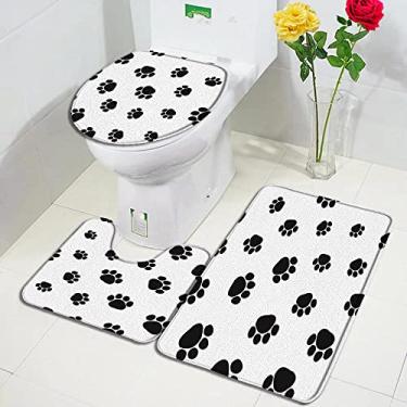 Imagem de Conjunto de tapetes de banho com pegadas de gato e cachorro tapete de porta com estampa animal decoração de banheiro infantil antiderrapante tapete de tampa de vaso sanitário 3 peças, 3484J, conjunto de 3 peças, 75x45 cm, conjunto de 3 peças