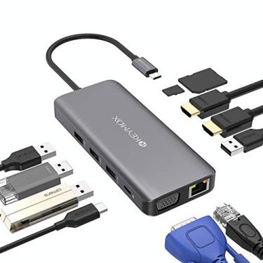 Imagem de KEYMOX Docking station USB-C para laptop, USB-C, 11 em 1 tela tripla (Dual 4K HDMI&VGA) Adaptador tipo-C para HP Dell MacBook Pro e Windows (1Gbps Ethernet LAN, 100W PD, 4 x USB, leitor de cartão SD TF)