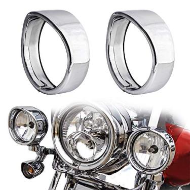 Imagem de Anéis de acabamento para lâmpada de passagem NTHREEAUTO, luzes de neblina de 11,4 cm, bisel cromado compatível com Harley Touring, Road King, Softail, Street Glide, Sportster, Electra Glide