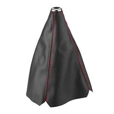 Imagem de EVGATSAUTO Manopla de câmbio de marchas, couro PU universal preto brilhante vermelho ponto botão de marcha capa de alavanca de engrenagem polaina capa de bota alavanca de engrenagem manopla polaina
