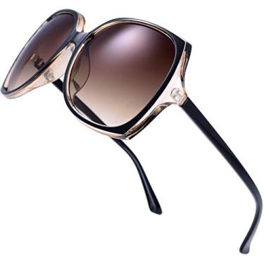 Imagem de The Fresh Óculos de sol femininos grandes quadrados Jackie O Cat Eye Hybrid Butterfly Fashion - Embalagem requintada, Marrom, preto, X-Large
