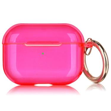 Imagem de AIRSPO Capa transparente para AirPods Pro, TPU macio, transparente, compatível com carregamento sem fio, rosa-choque neon